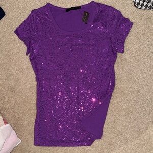 The Limited Purple Sequin Short Sleeve Top